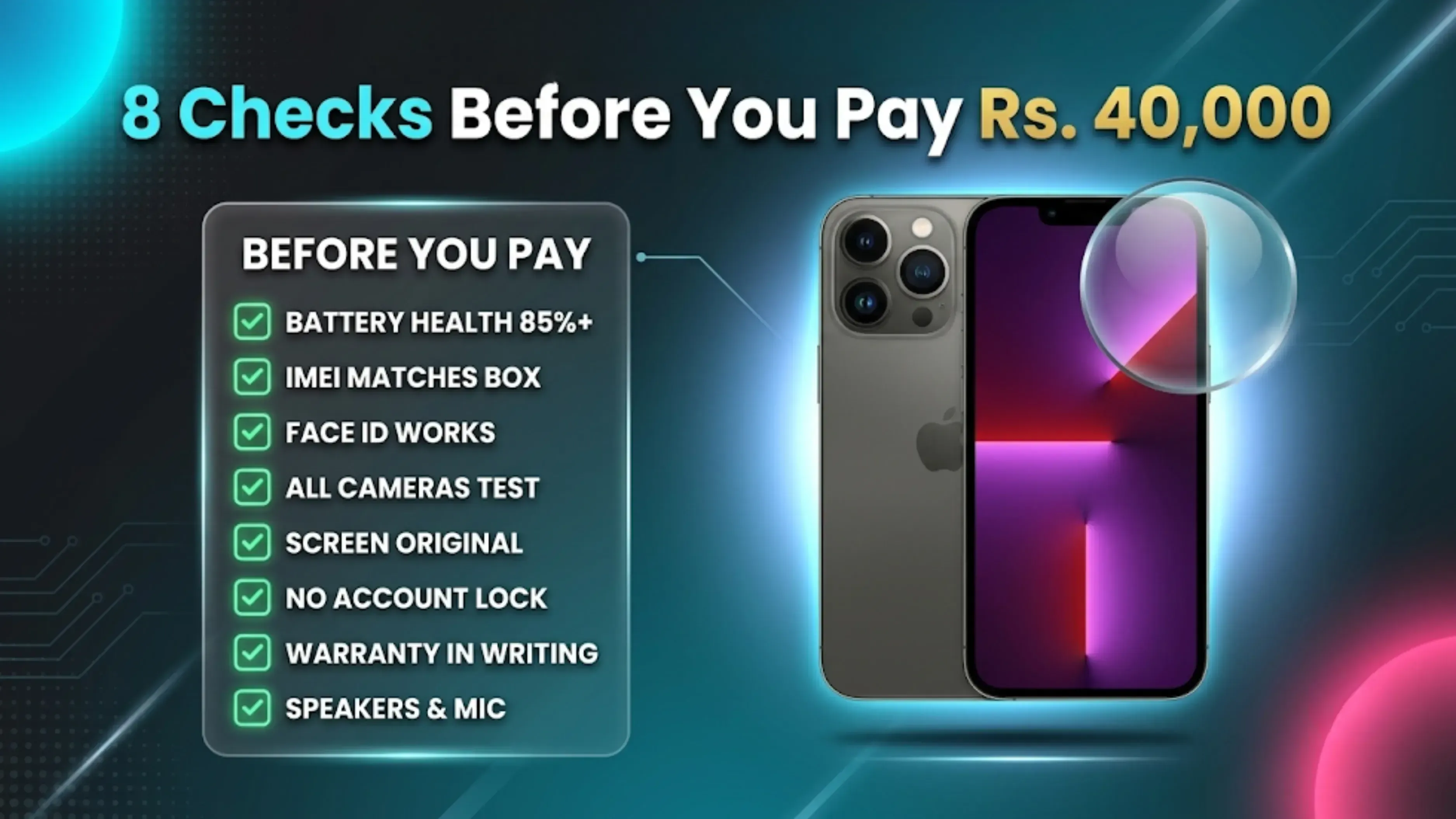 Checks before you pay Refurbished iPhone 13 Pro